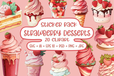 Strawberry desserts sticker set