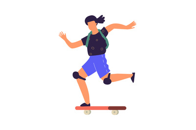 Man on skateboard. Cartoon teenager riding board. Boy speeding on long