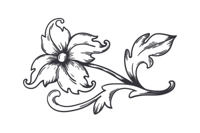 Vintage floral border. Baroque decorative ornament. Engraved flower wi