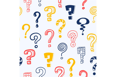 Question mark pattern. Doodle seamless texture mockup with colorful in