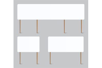 Blank placard. Realistic whiteboard attached to wooden sticks. Square