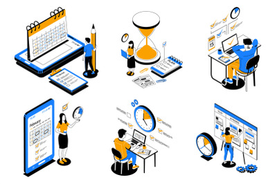 Time management. People organize productive workflow and effective sch