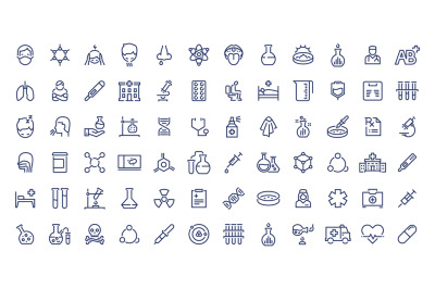 Coronavirus line icons. Contour signs of virus symptoms&2C; diseases trea