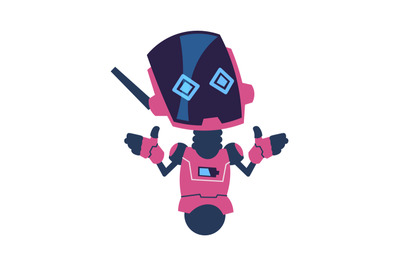 Futuristic robot. Cartoon cute android character in pink colors, scien