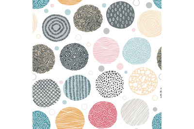 Seamless circle pattern. Doodle organic minimal shapes. Hand drawn geo