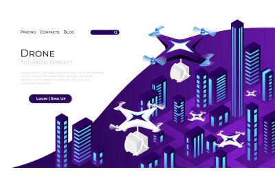 Drone landing page. Futuristic shipping and logistic delivery. Industr