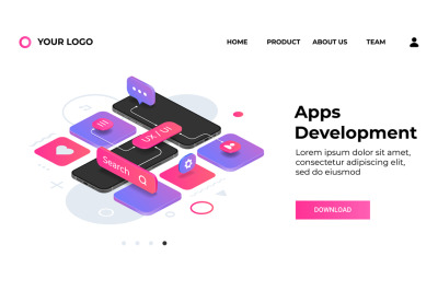 Apps development landing page. Website UX interface. Application updat