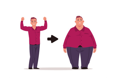 Fat man. Slim and overweight characters, before and after diet concept