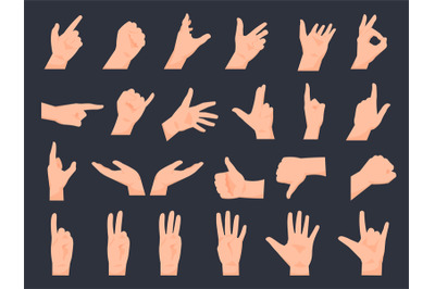 Hand gestures. Cartoon human arms, palms positions. Pointing and count