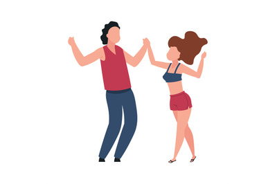 Dancing couple. Cartoon pair of dancers. Cute people moving to music a