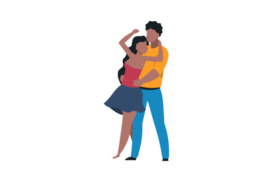 Dancing couple. Cartoon dancers moving to music. Isolated hugging man