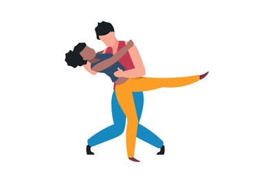 Dancers. Cartoon couple dancing tango. Hugged man and woman moving to