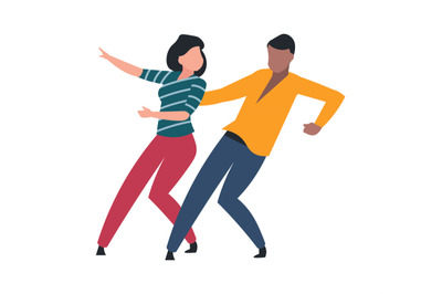 Man and woman performing dance. Cartoon couple dancing together. Chore