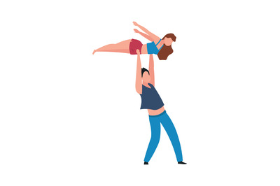 Dancing people. Cartoon couple performing choreographic element. Isola