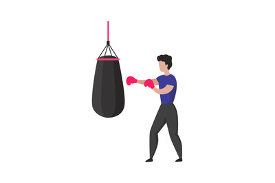 Man boxing. Sport training concept. Cartoon athletic fighter beating p