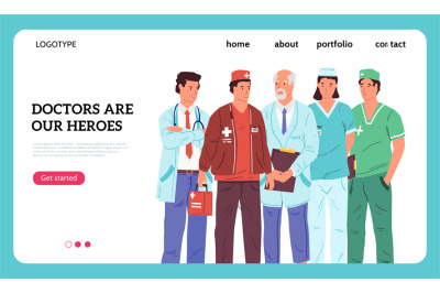 Hero doctors banner. Thank you nurses and doctors landing page mockup&2C;