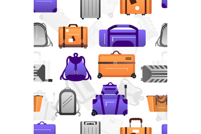 Suitcase pattern. Seamless texture of travel luggage and journey backp