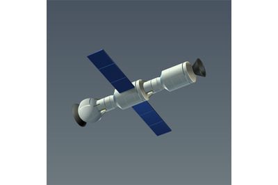 Space automatic satellite. Realistic 3D international orbital station