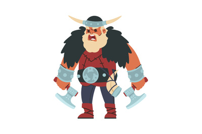 Viking. Cartoon Scandinavian warrior. Shouting strong man with battle