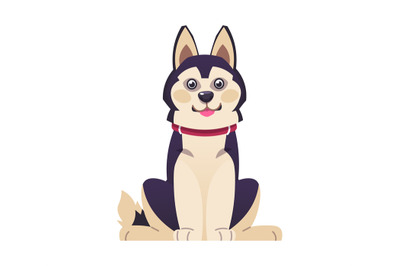 Cartoon dog. Happy puppy in red collar. Isolated domestic animal sits.