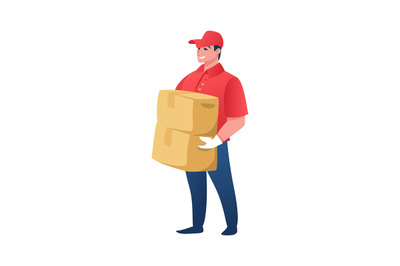 Delivery worker. Cartoon courier with parcels. Strong employee of ship