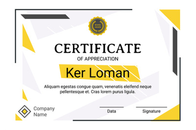 Minimalist diploma with seal, corporate logo and signature. Vector cer