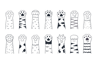 Cute cat paws. Doodle kitten and puppy limbs, wild or domestic animals