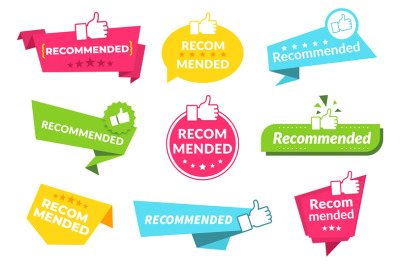 Recommend banners. Badges for marking best products or goods with appr