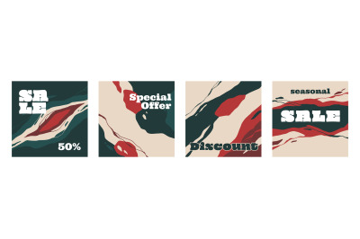 Square discount banner. Seasonal sale advertising minimal posters. Abs