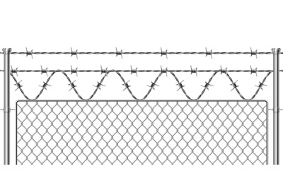 Barbwire fence. Realistic metal military border for secured territory.