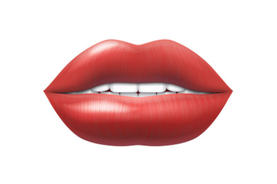 Realistic lips. 3D human mouth. Woman face part. Female bright shiny m