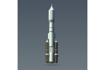 Rocket. Realistic heavy rocket and space module. 3D spacecraft mockup.