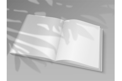 Opened book. Realistic blank magazine with shadow overlay effect. 3D c