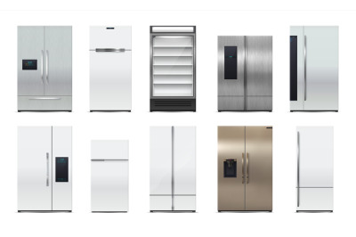 Fridge. Modern kitchen refrigerator. Realistic 3D household appliances