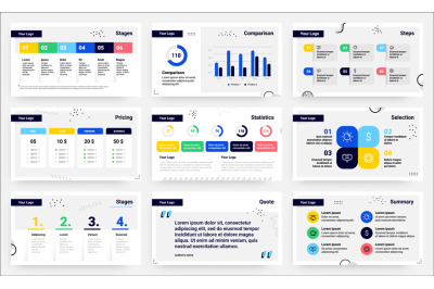 Presentation slides. Infographic pages. Analytical or statistical diag