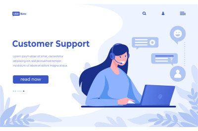 Customer support landing page. Call center website design. Online assi