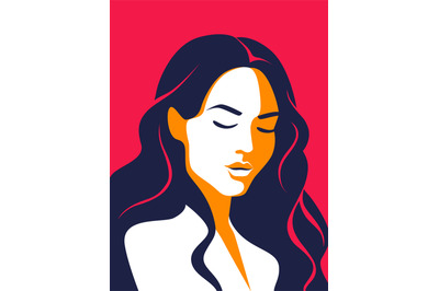 Trendy woman poster. Minimalist portrait. Female with closed eyes and