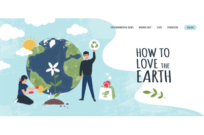 Earth recycle landing page. Website interface. World environment ecolo
