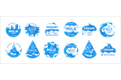 Milk products logo. Cheese, cream and yogurt packaging labels. Isolate