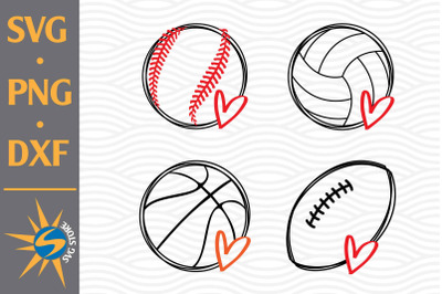 Heart Sport Balls SVG, PNG, DXF Digital Files Include