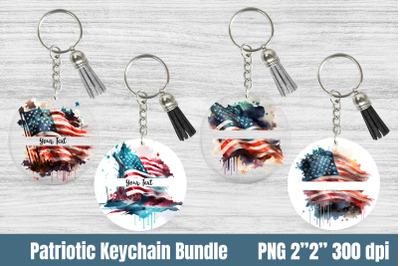Patriotic Keychain Bundle, American Flag Circle Key Keychain PNG