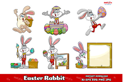 Easter Rabbit Cartoon Mascot Characters Vector Set