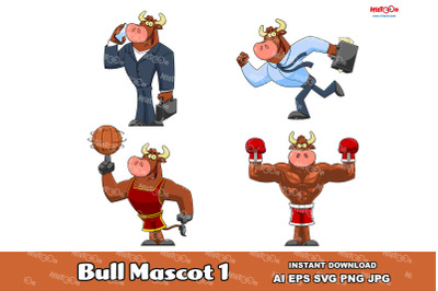 Bull Cartoon Mascot Character 1. Clip Art Vector