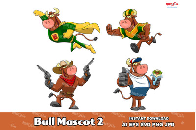 Bull Cartoon Mascot Character 2. Clip Art Vector