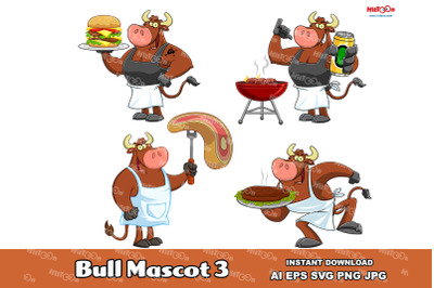 Bull Cartoon Mascot Character 3. Clip Art Vector