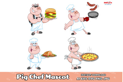 Pig Chef Cartoon Mascot Characters Vector Collection