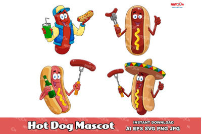 Hot Dog Cartoon Mascot Characters Vector Collection