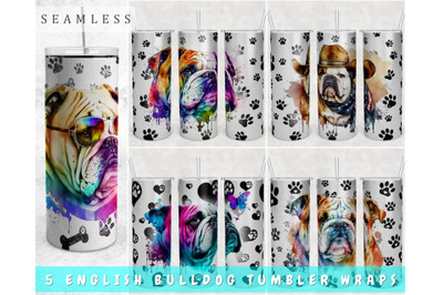 English Bulldog Tumbler Wraps Bundle, 20 Oz Skinny Tumbler PNG Files