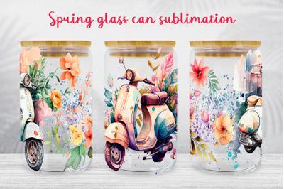 Spring glass can wrap Floral scooter libbey can sublimation