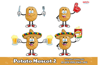 Potato Cartoon Mascot Characters 2. Vector Collection Set